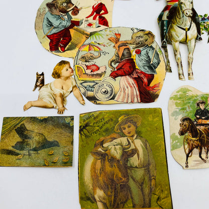 1880s Huge Lot Victorian Cut Out Scrap Animals Cat Dog Horse Bird Elephant EA2