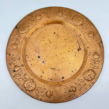 Vintage Solid Copper Pressed Floral Design Serving Tray 12” TF4