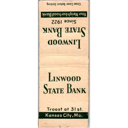 Linwood State Bank Kansas City MO Advertising Matchbook Cover MM9-5