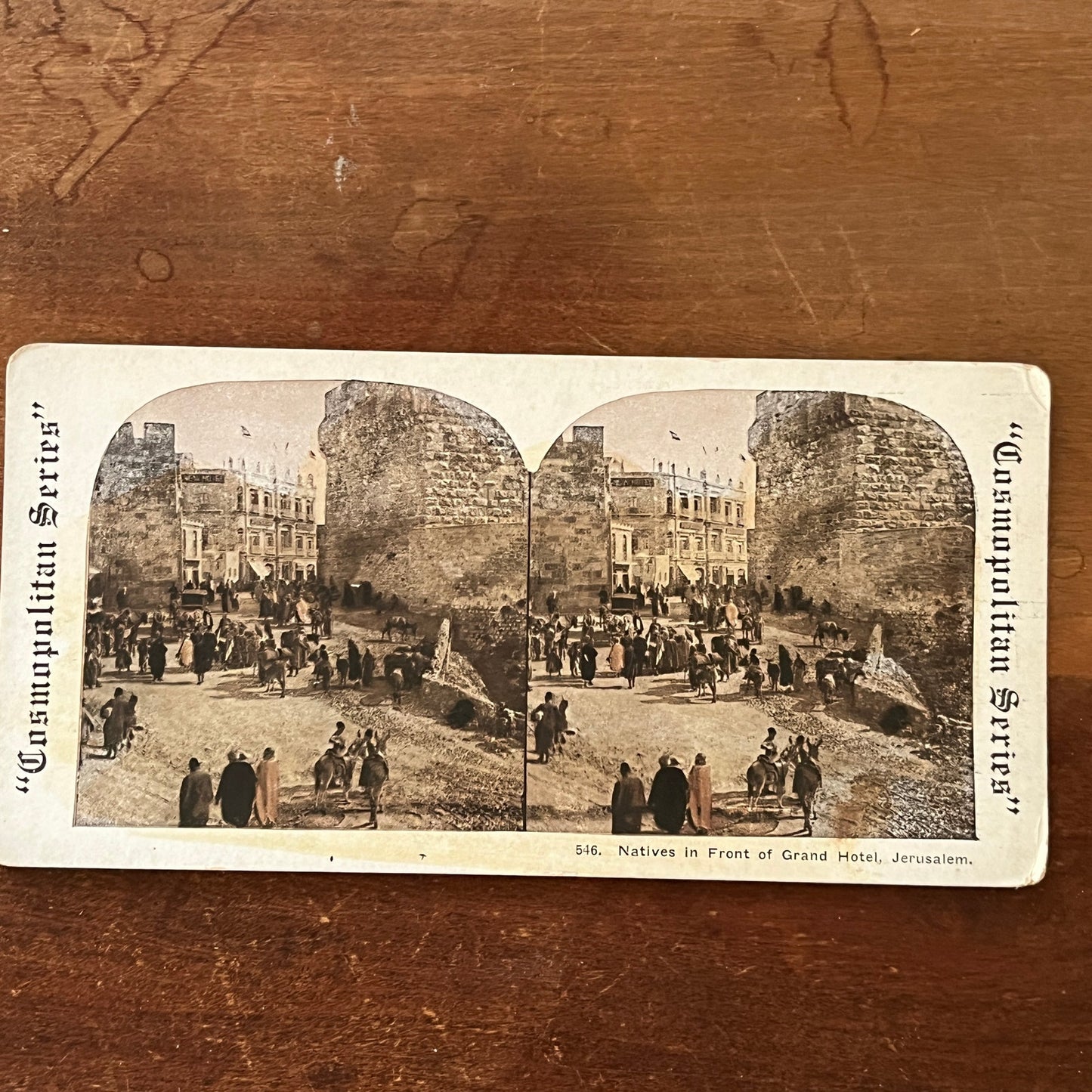 Native in Front of Grand Hotel Jerusalem Antique Stereoview Card H2-3