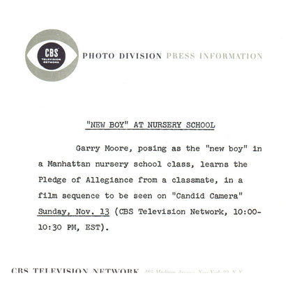 c1960 Press Photo Garry Moore and Boy on Candid Camera CBS TJ7-2