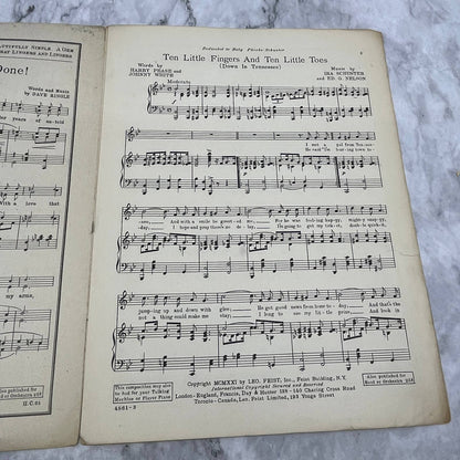 Ten Little Fingers Ten Little Toes Down in Tennessee 1921 Sheet Music TK2-SM4