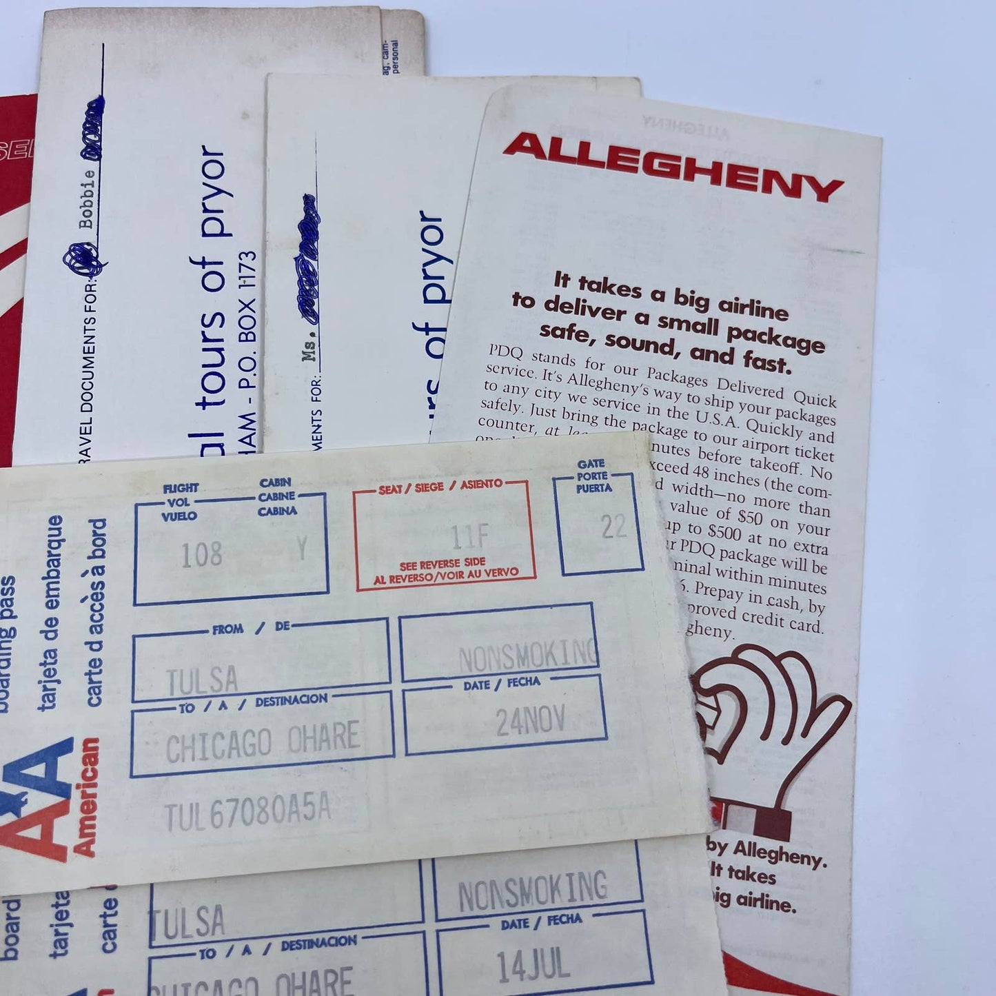 1970s American Airlines Boarding Passes Envelope/Passenger Stubs Bag Tags AC8-4