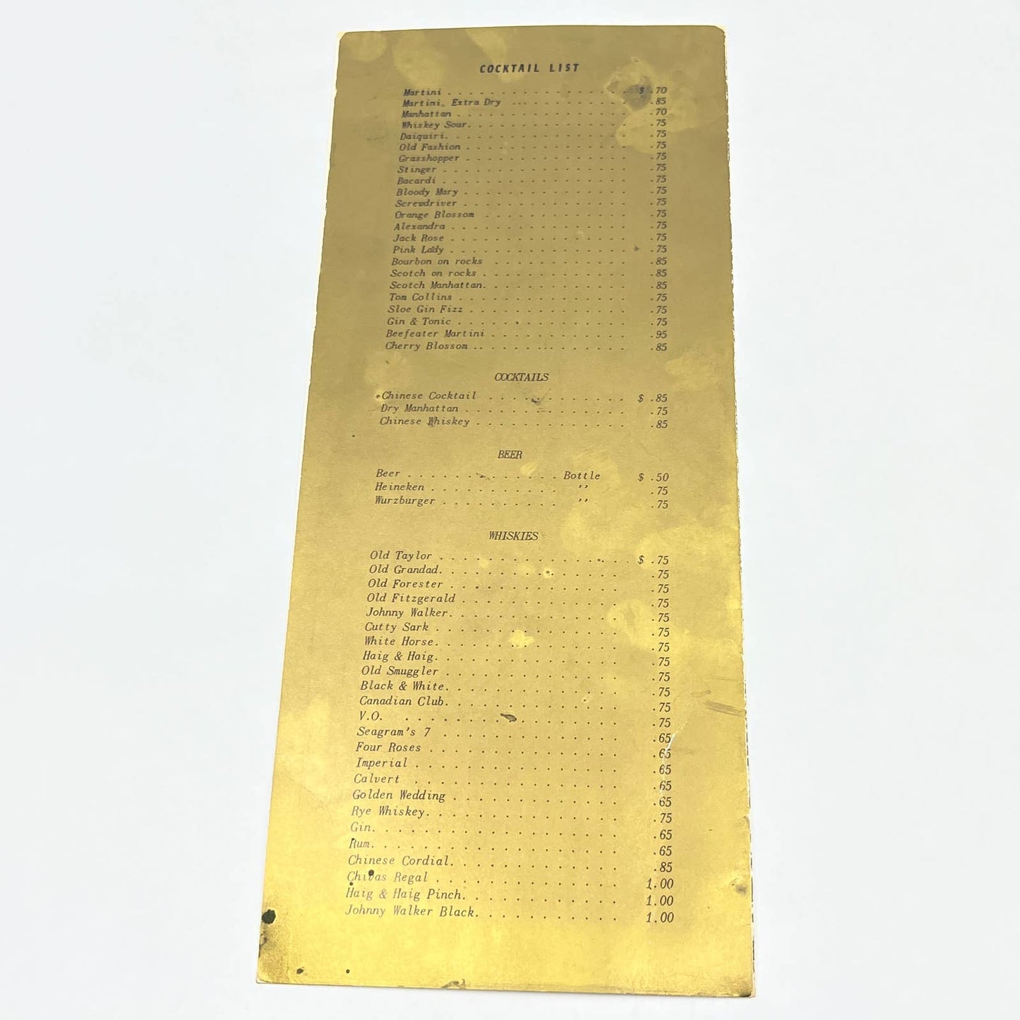 1960s Chins Restaurant Wine List Menu Washington DC FL3