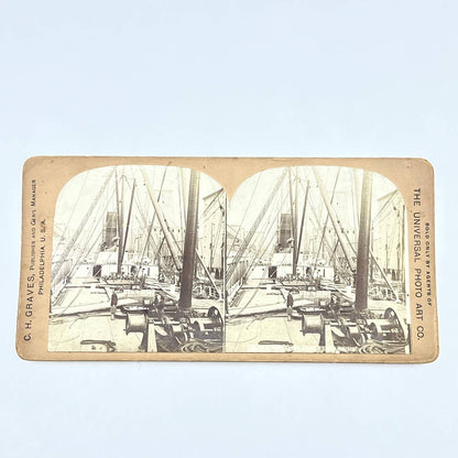 c1900 Stereoview Card New York Aboard The America Steamship SD6