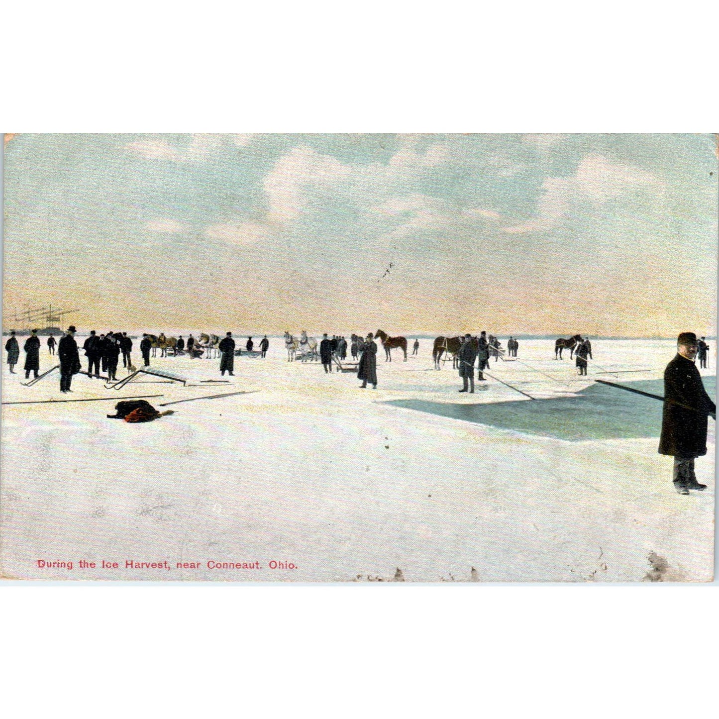 1909 Postcard During the Ice Harvest, Near Conneaut OH TD8-O2