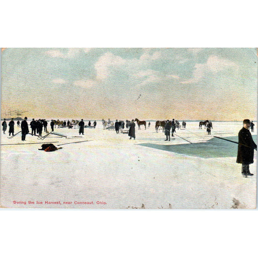 1909 Postcard During the Ice Harvest, Near Conneaut OH TD8-O2