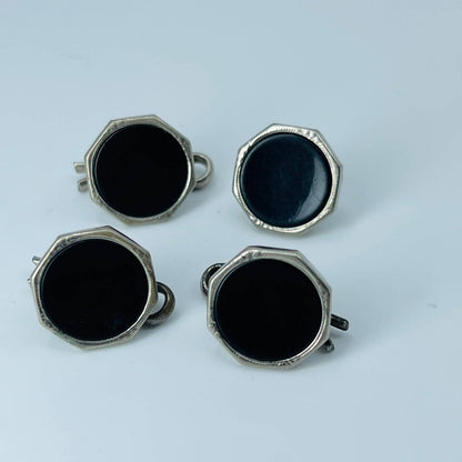 Vintage Art Deco Chrome Swank Black Enamel Octagon Cufflinks Cuff Links SB2