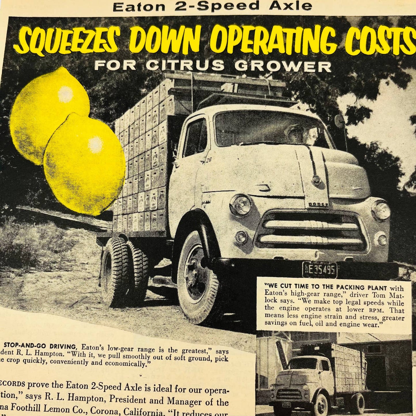 Vintage Advertisement EATON 2-SPEED AXEL For Citrus Growers Farmers Lemon AA1