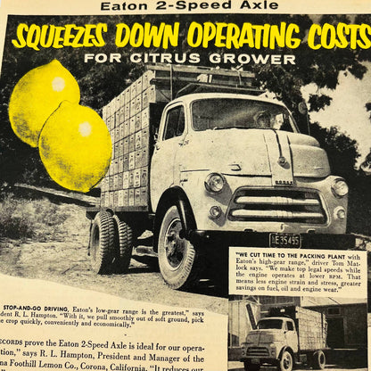 Vintage Advertisement EATON 2-SPEED AXEL For Citrus Growers Farmers Lemon AA1