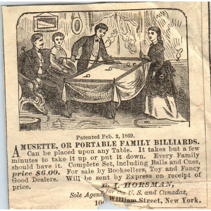 c1920 Peterson's Magazine Ad -  Portable Family Billiards E.I. Horsman AK3-M44