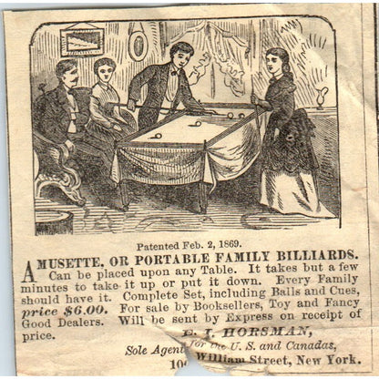 c1920 Peterson's Magazine Ad -  Portable Family Billiards E.I. Horsman AK3-M44