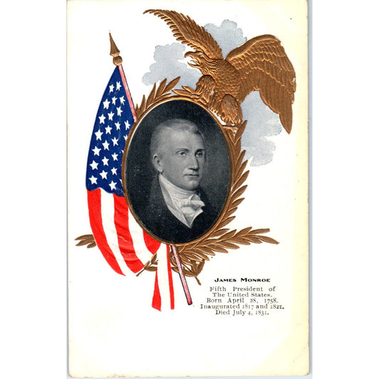 James Monroe Fact Card Gilt Embossed c1905 Original Postcard TK1-26