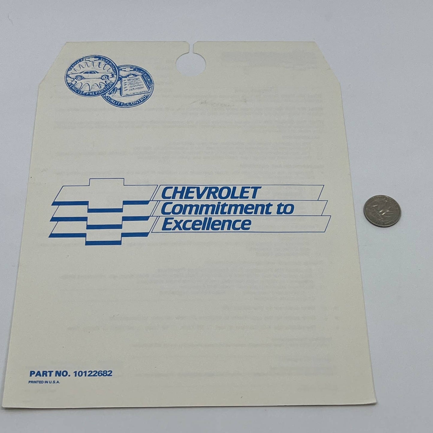 1986 Chevrolet Dealer New Car Inspection Checklist Hang Tag Blank AB7