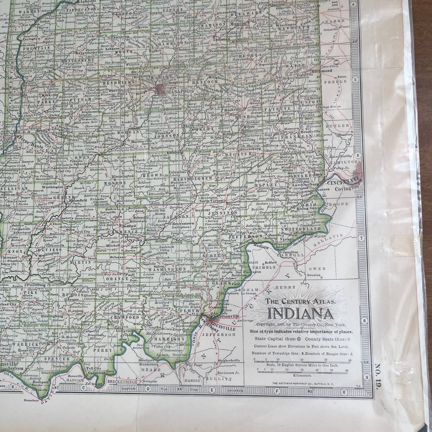 Antique 1897 The Century Atlas Map of Indiana USA Color Engraved 12.5 x 17” FL5