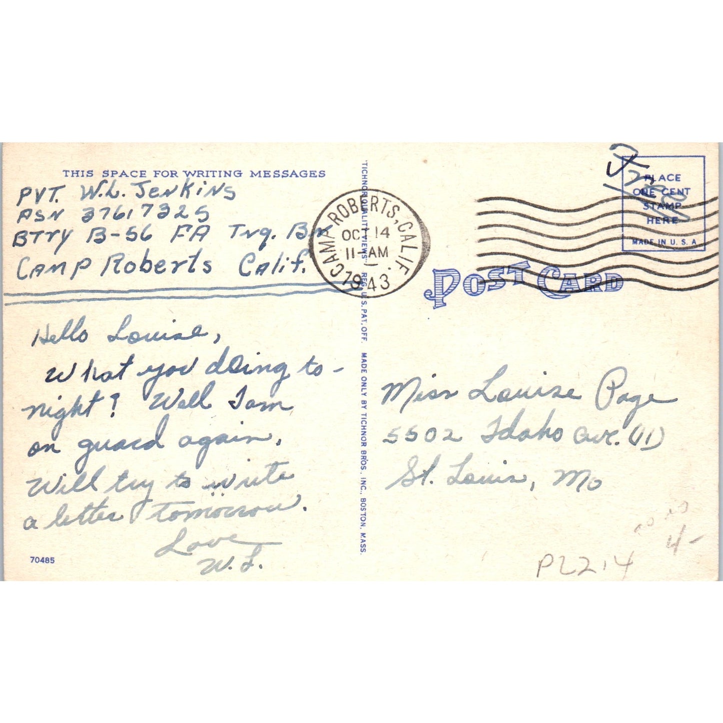 1942 WWII Army Camp Snapshots Humor Cartoon Original Postcard P2-11