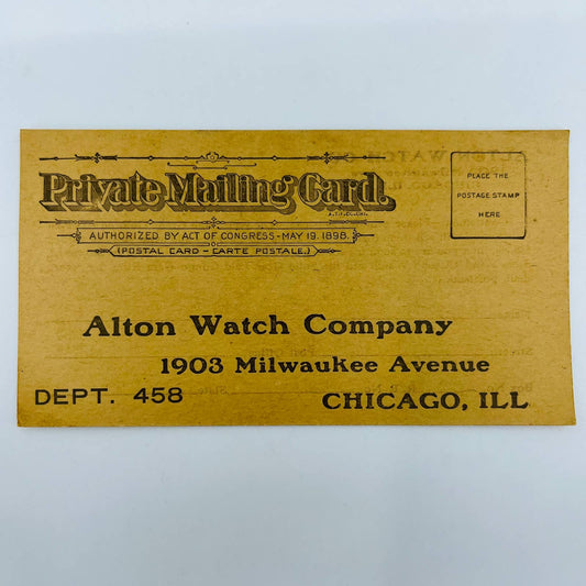 1890s Victorian Private Mailing Card Alton Watch Company Chicago IL AA2