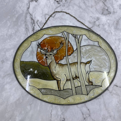 Vintage Buck Deer Stained Glass Sun Catcher 9.5x7.5 TA9