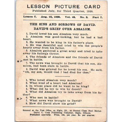 1920 Christian Lesson Picture Card The Sins and Sorrows of David SE5