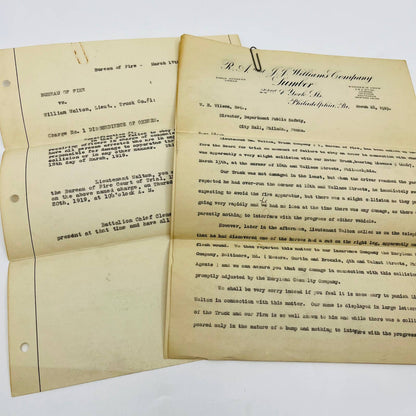 1919 Letter JJ Williams Lumber Co. & Philadelphia Bureau of Fire Department D2