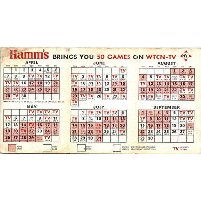 1968 Minnesota Twins Baseball Bear Hamms Pocket TV Schedule SB3