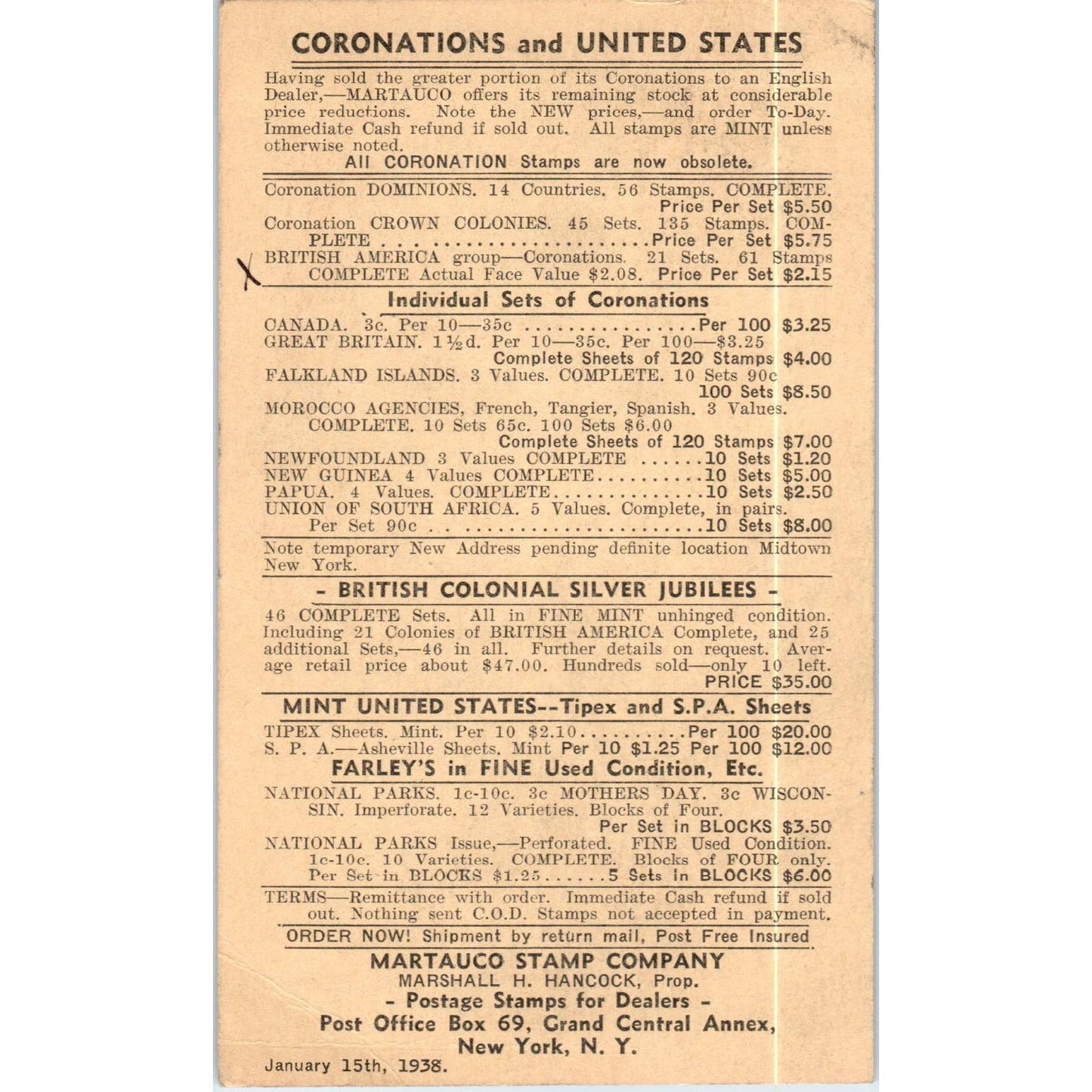 Martauco Stamp Company Coronation Marshall H. Hancock Original Postcard TK1-P18