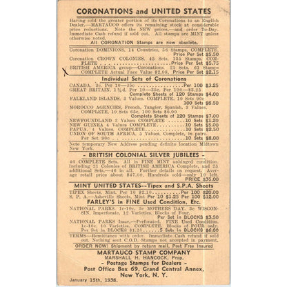 Martauco Stamp Company Coronation Marshall H. Hancock Original Postcard TK1-P18