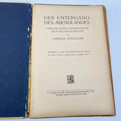 1923 Untergang Des Abenlandes Von Oswald Spengler Namen-Und Sachverzeichnis TF3