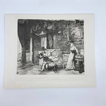 Victorian Art Print Engraving Convalescent V. Palmoroy FL3