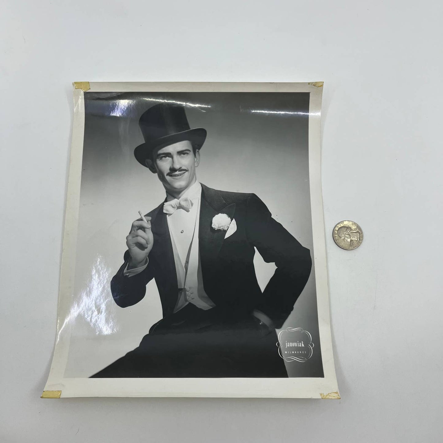 1950s Photo of Man in Tuxedo and Tophat Smoking Cigarette Photograph 8x10" AB7
