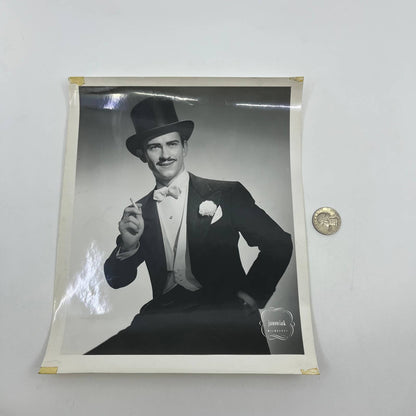 1950s Photo of Man in Tuxedo and Tophat Smoking Cigarette Photograph 8x10" AB7