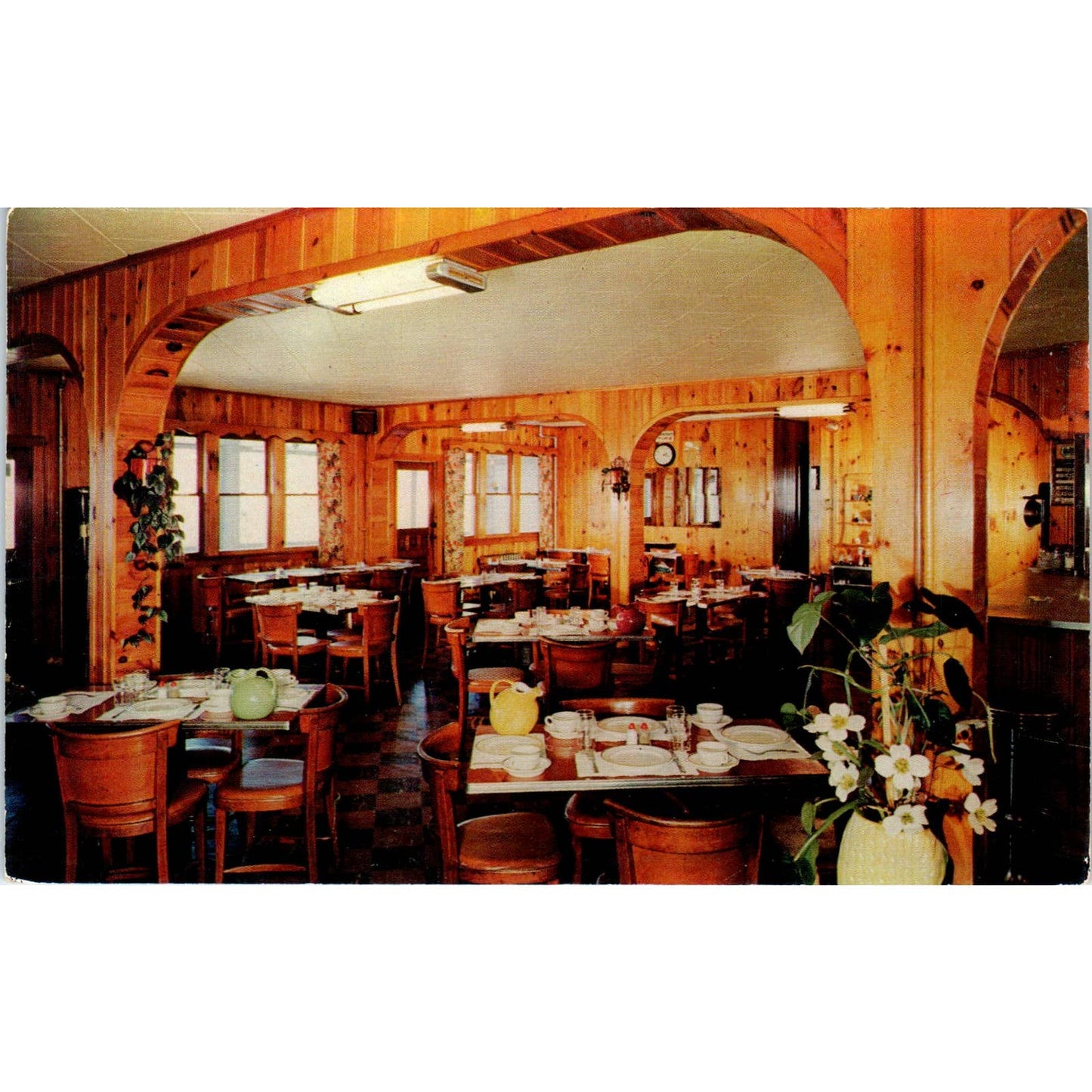 Vintage Postcard Knotty Pine Dining Room at White Beauty View Hawley PA TD8-P2