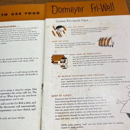 Vintage 1950s Dormeyer Fri-Well Automatic Electric Cooker Fryer Recipe Book A3