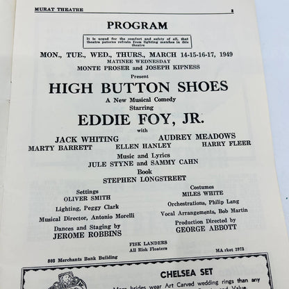 1949 Murat Theatre Playbill HIGH BUTTON SHOES Meridian Indiana C7