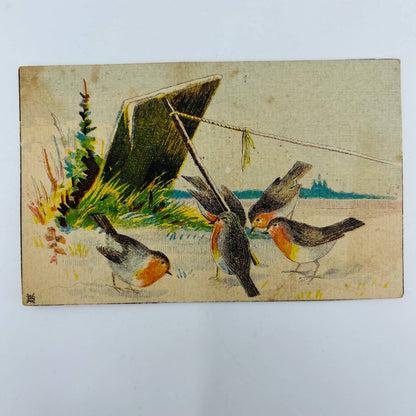 1880s Victorian Trade Card O. Rightmire Cumminsville OH Robins in Bird Trap AA2