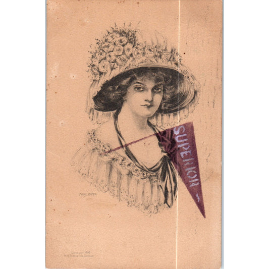 1912 Superior Wisconsin Victorian Lady Flower Hat Original Postcard P2-8