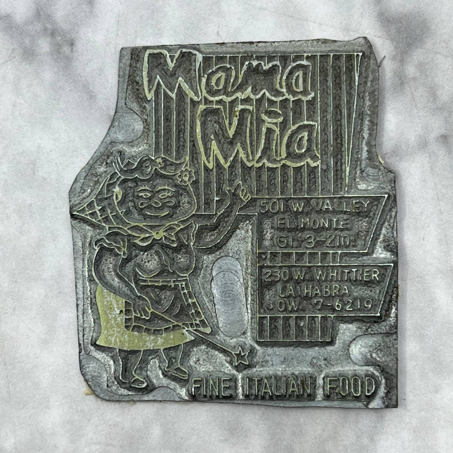 Vintage Printers Block Plate Mama Mia Italian Restaurant La Habra CA TJ59