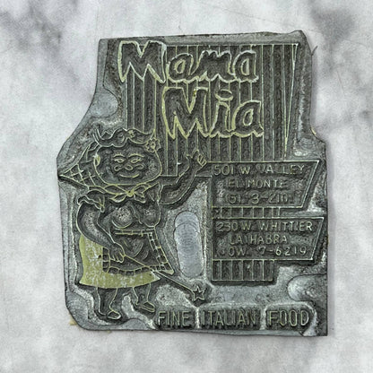 Vintage Printers Block Plate Mama Mia Italian Restaurant La Habra CA TJ59