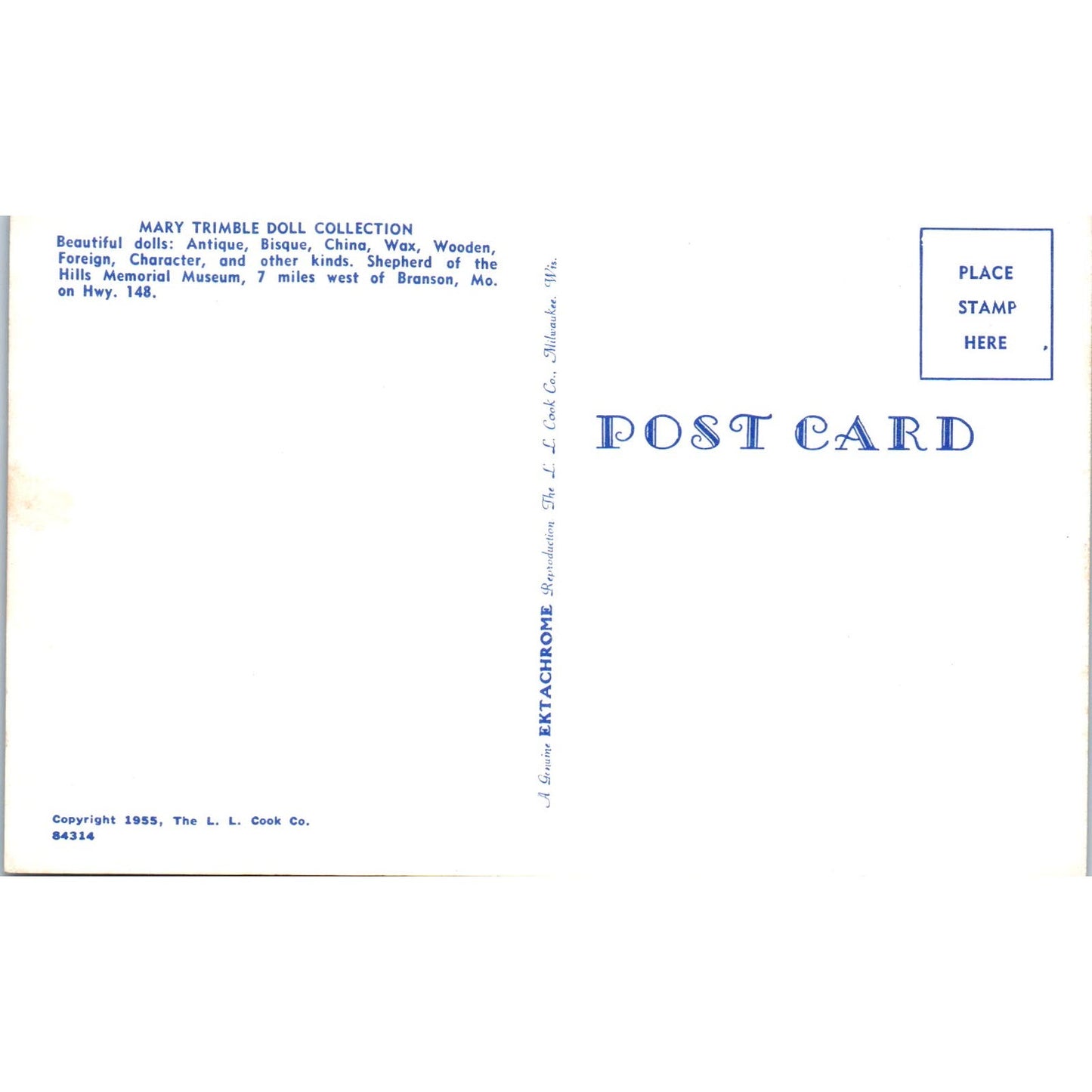 Mary Trimble Doll Collection Bisque Dolls 1955 Original Postcard PB10