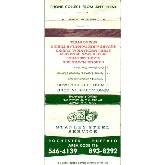 Stanley Steel Service Rochester Buffalo NY Advertising Matchbook Cover MM9-6