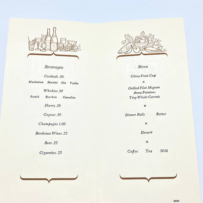 1960s TWA Airlines Dinner Menu AB8