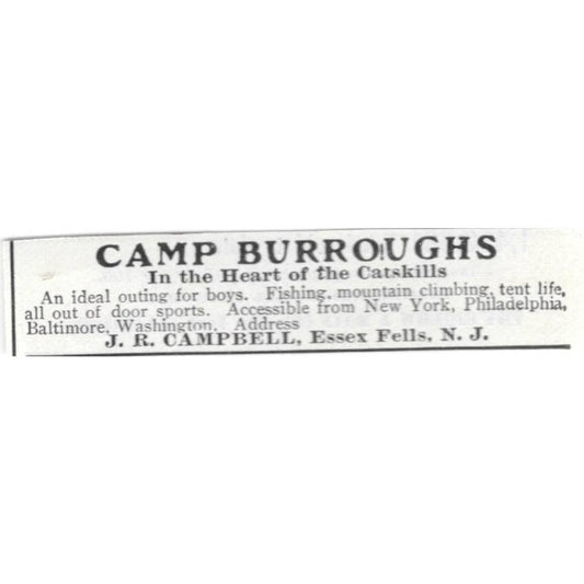 Camp Burroughs J.R. Campbell Essex Fells NJ - 1903 Original Ad TJ8-7-4