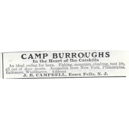 Camp Burroughs J.R. Campbell Essex Fells NJ - 1903 Original Ad AK5-S31