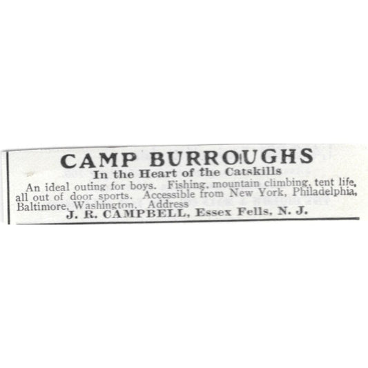 Camp Burroughs J.R. Campbell Essex Fells NJ - 1903 Original Ad AK5-S31