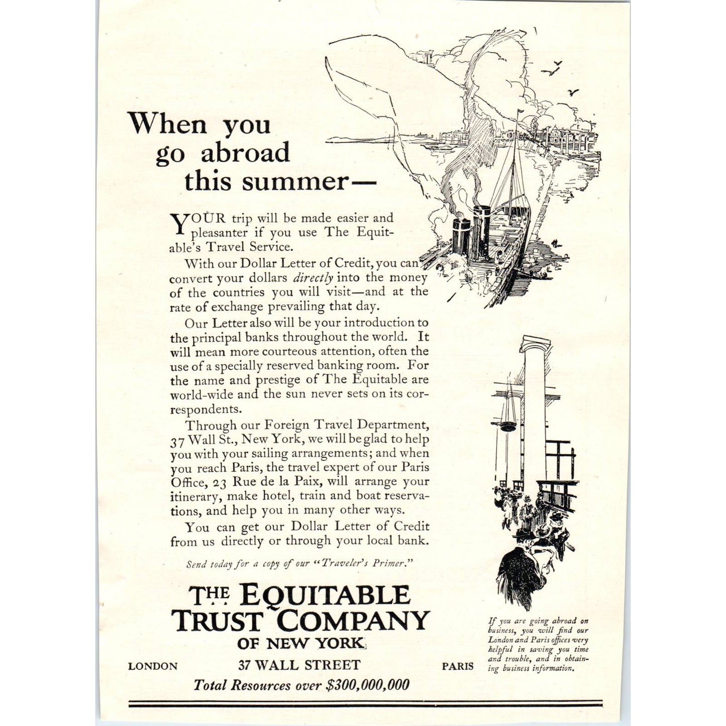 Equitable Trust Co. of New York - Summer Travel Abroad - 1921 Original Ad TJ7-L