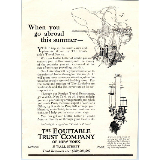 Equitable Trust Co. of New York - Summer Travel Abroad - 1921 Original Ad TJ7-L