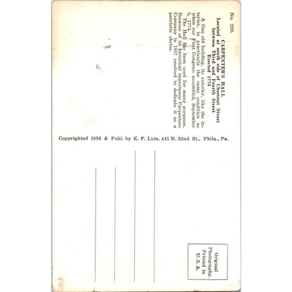 Vintage Postcard The Company Instituted Carpenters' Hall Philadelphia PA TI1-1