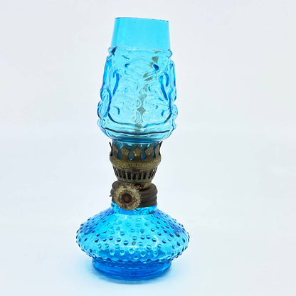 Vintage Mini Cobalt Blue Hobnail Glass Kerosene Oil Lamp 4.5" TC7-2