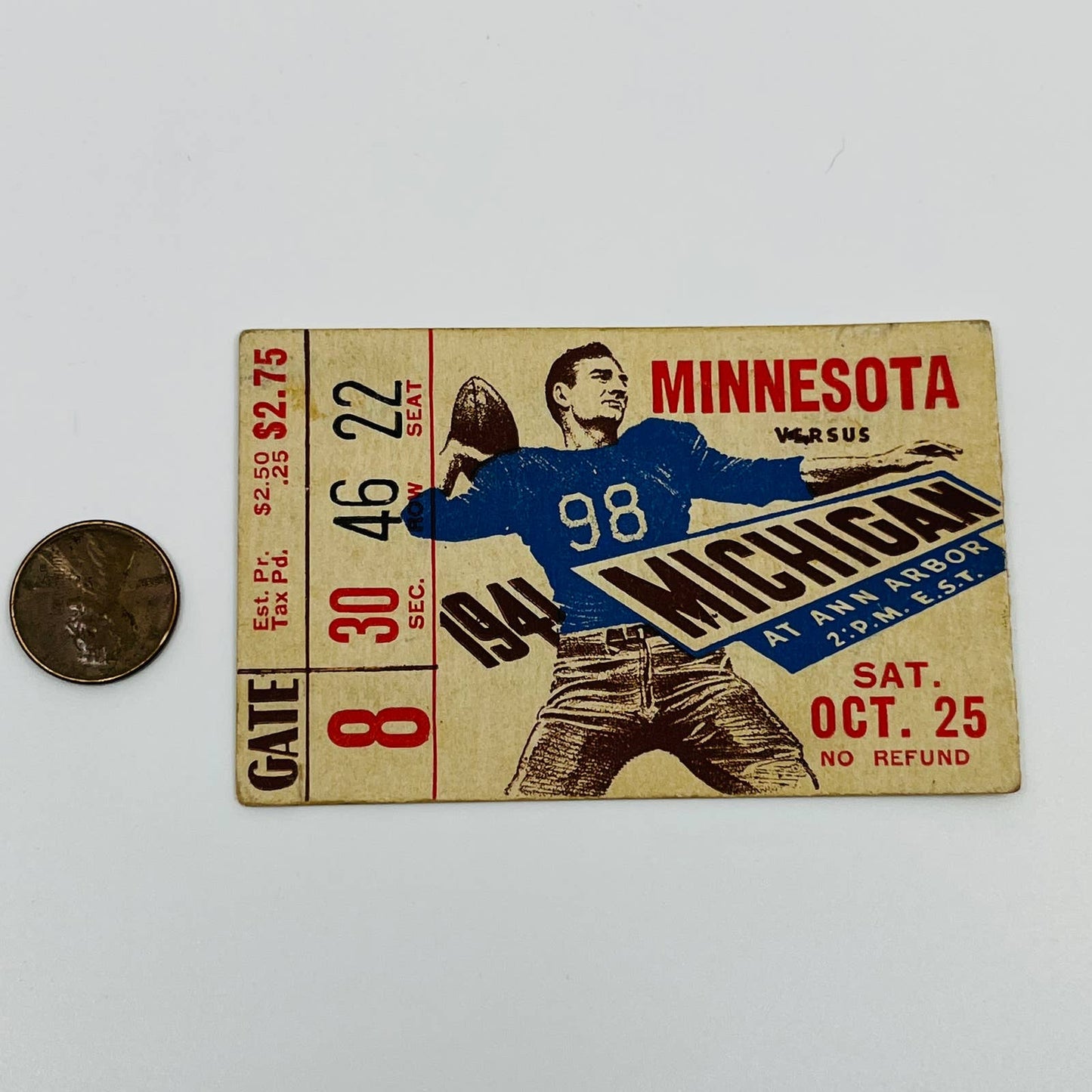 1941 Michigan vs Minnesota College Football Ticket Stub 46-22 AA2