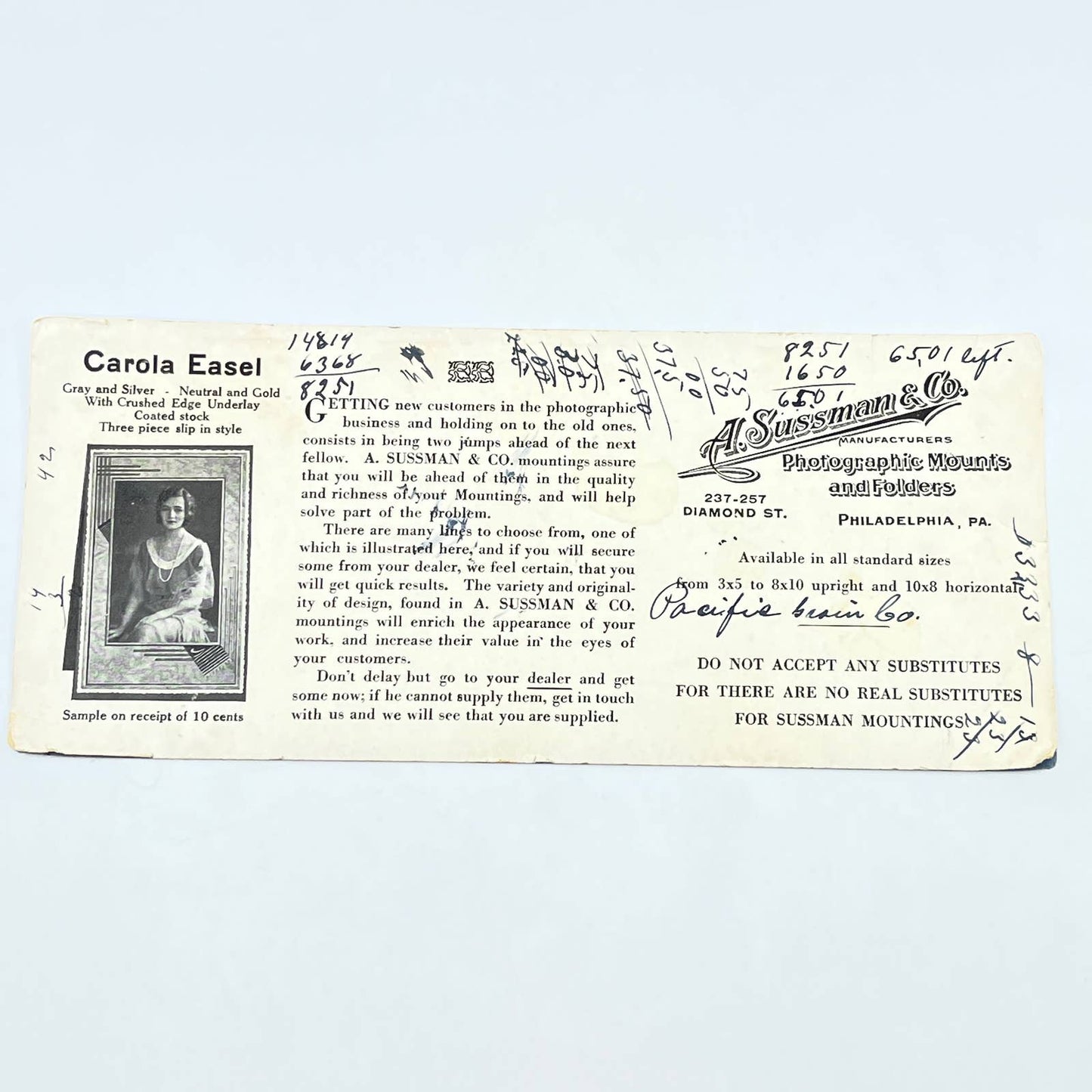 1920s Blotter A. Sussman & Co. Photographic Mounts & Folders Philadelphia AB8